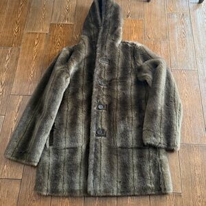 Dennis Basso Reversible Faux Fur Coat Jacket with Hood